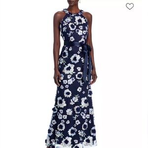 Eliza J Navy and White Embroidered Floral  formal dress navy Gown NWT